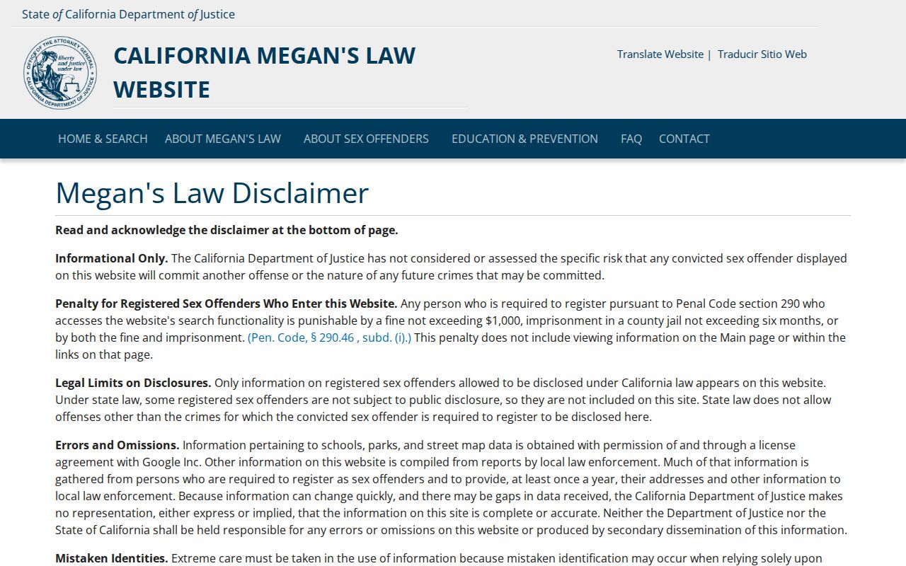 Lomita public records access through the California Megan's Law registry