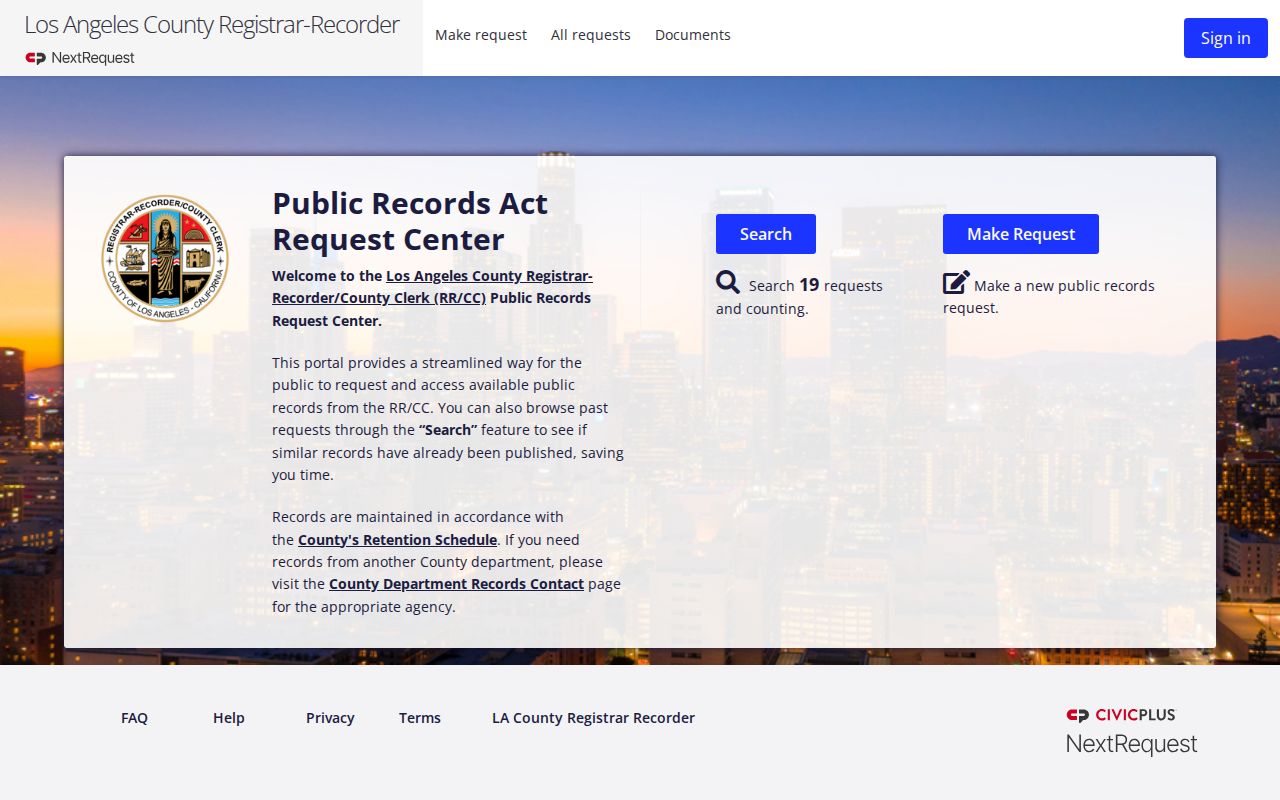 Lomita public records request access through the LA County RR/CC NextRequest center